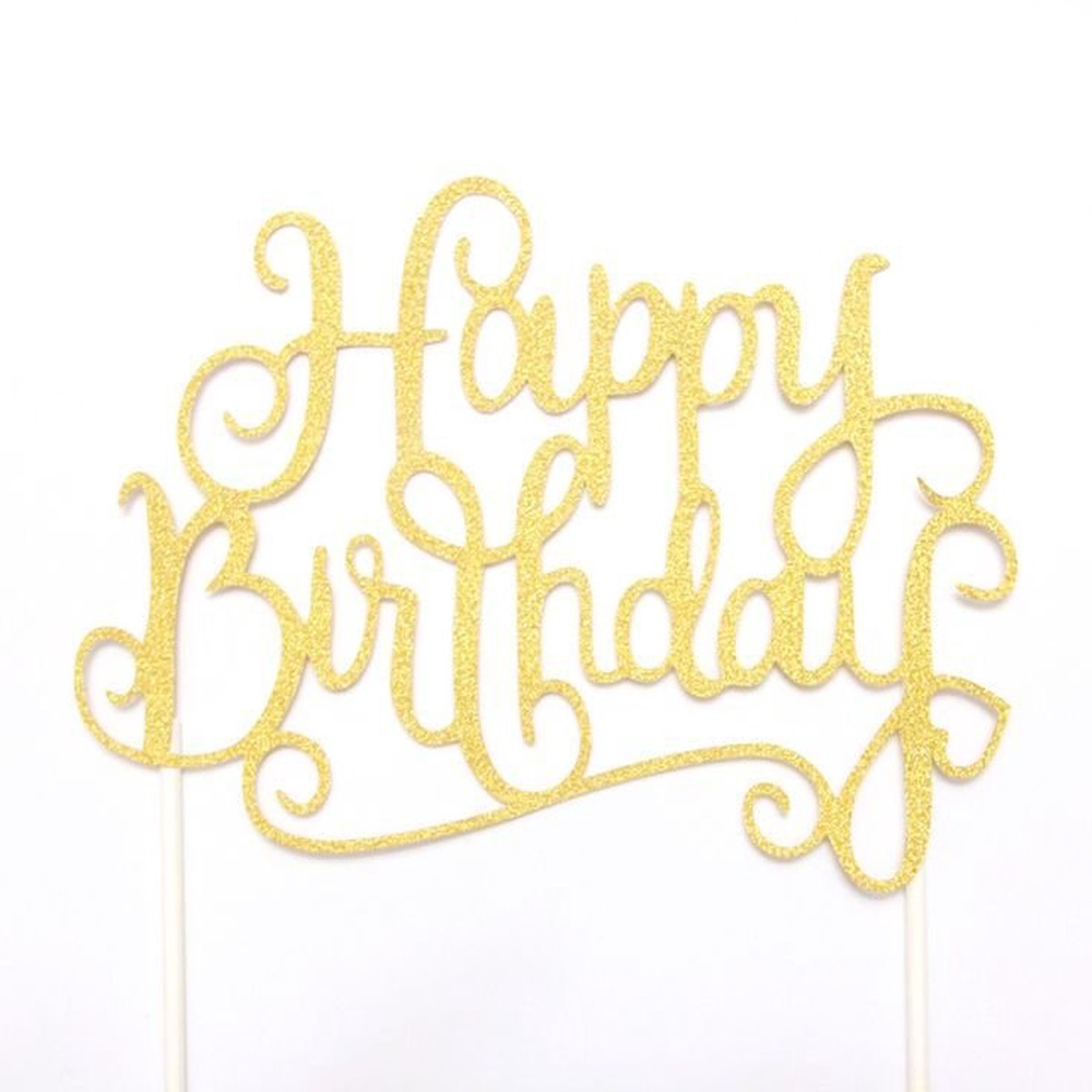 Gold Glitter Happy Birthday Cake Topper Design