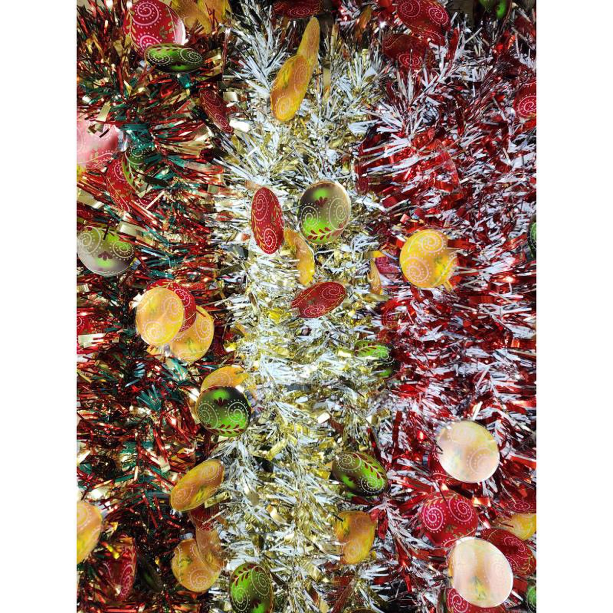 9 Vinyl Holiday Tinsel Garland w Christmas Ornaments