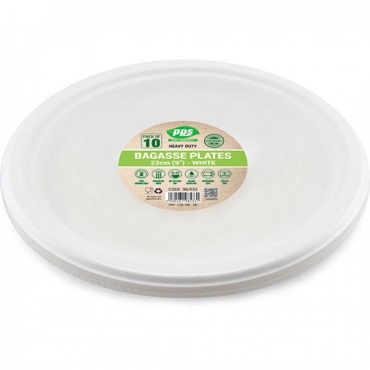 Plates Bagasse White 23cm - (10 Pack) - Default Title