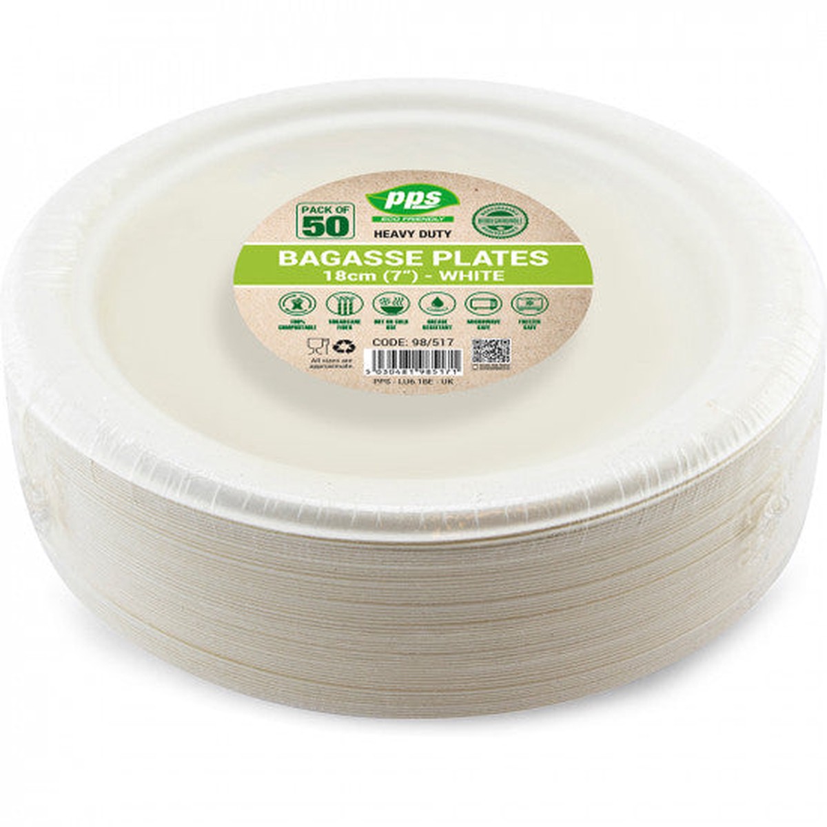 Plates Bagasse White 18cm - (50 Pack) - Default Title