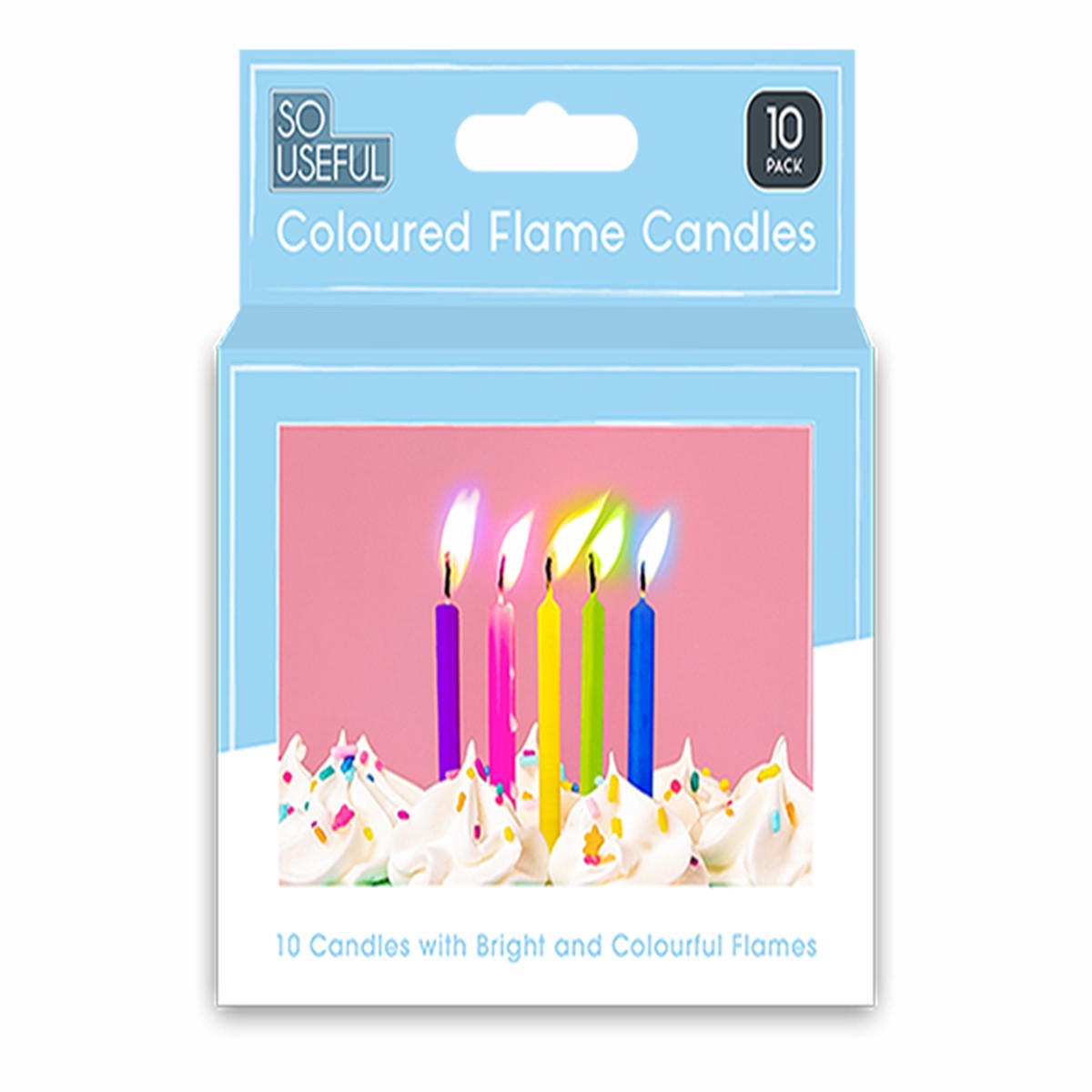 Coloured Flame Party Candles With Clip Strip - (10 Pack) - Default Title