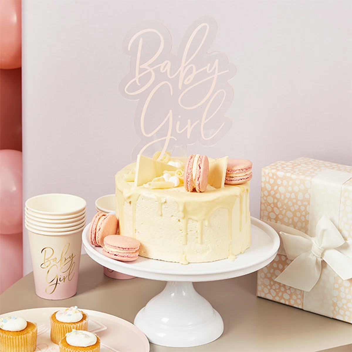Pink 'Baby Gir;' Acrylic Cake Topper - Default Title
