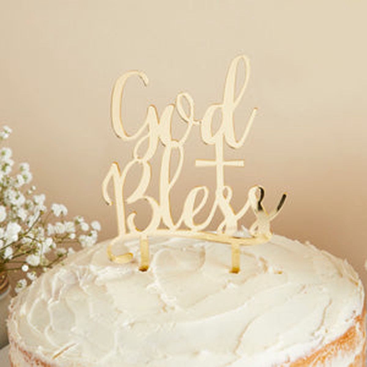 COMMUNION GOLD ACRYLIC 'GOD BLESS' CAKE TOPPER - (123x209mm) - Default Title
