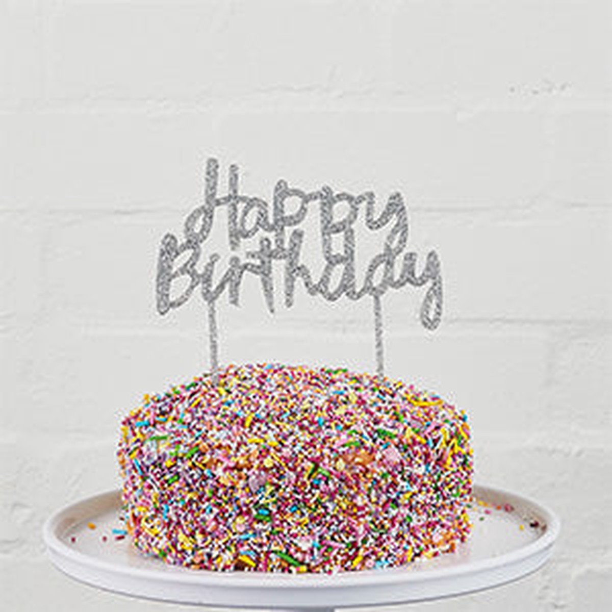 SILVER ACRYLIC 'HAPPY BIRTHDAY' CAKE TOPPER - (130x130mm) - Default Title