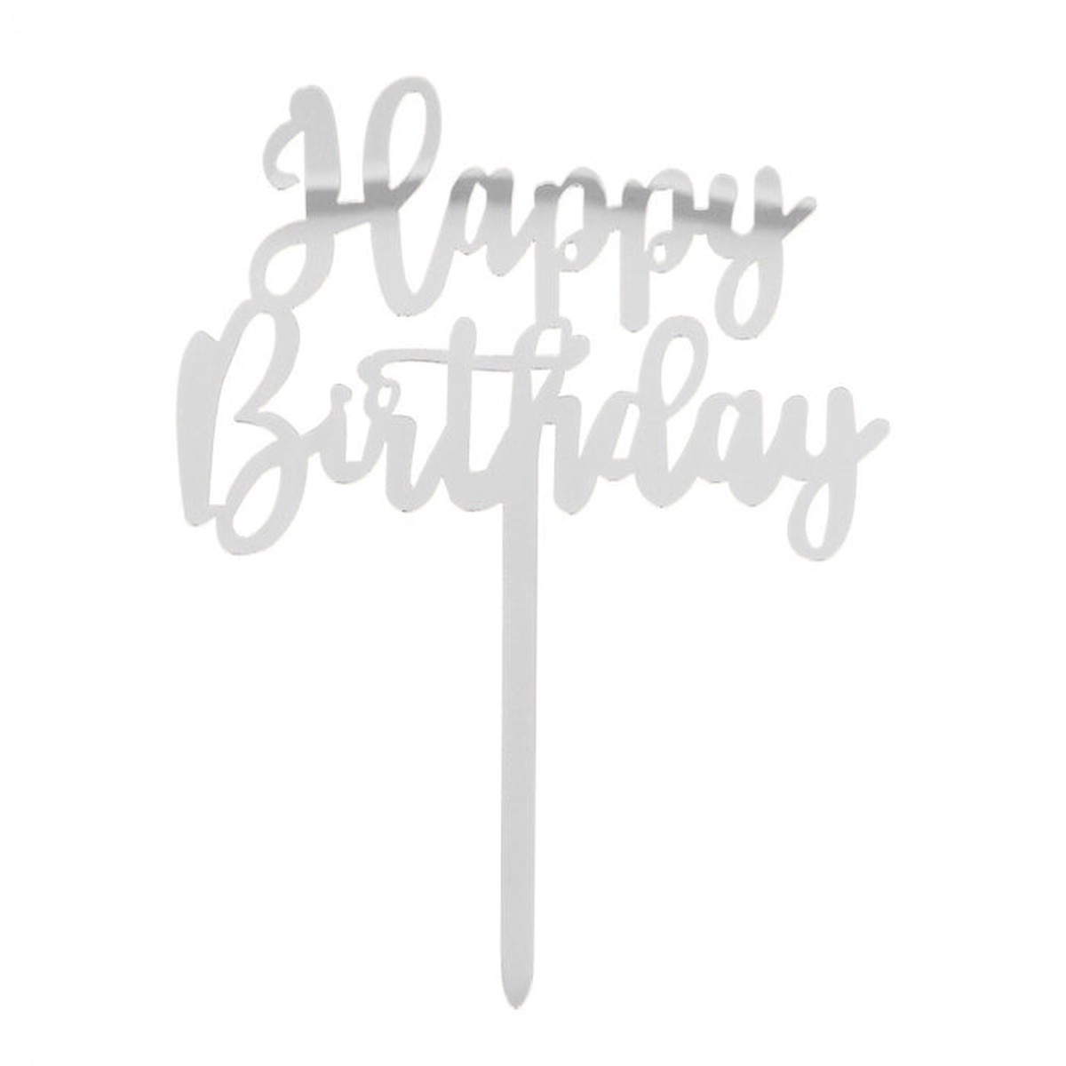 Cake topper 'Happy Birthday' silver (15.5 x 11 cm) - Default Title