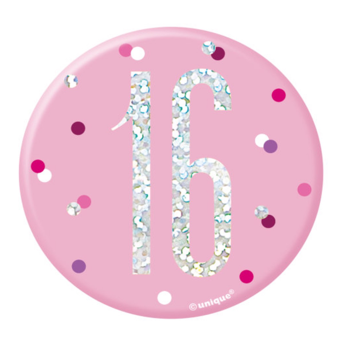 1 Glitz Pink & Silver Birthday Badge 16 - Default Title