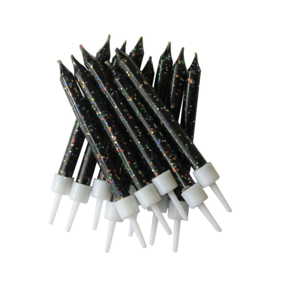 Glitter Candles Black with Holders 7.5cm (12 pack) - Default Title