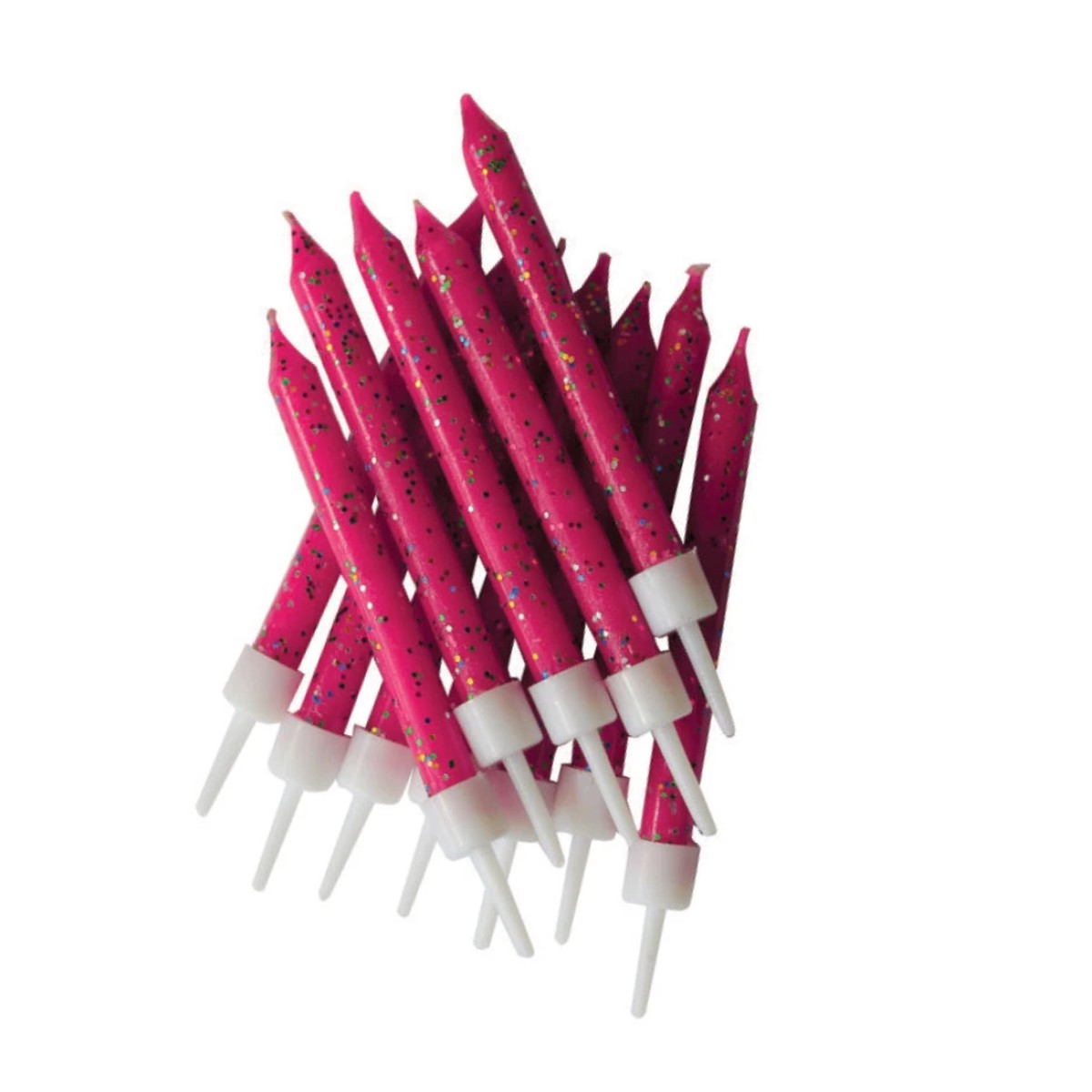Glitter Candles Fuchsia with Holders 7.5cm (12 pack) - Default Title