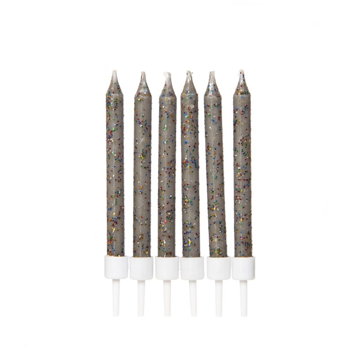 Glitter Candles Grey with Holders 7.5cm (12 pack) - Default Title