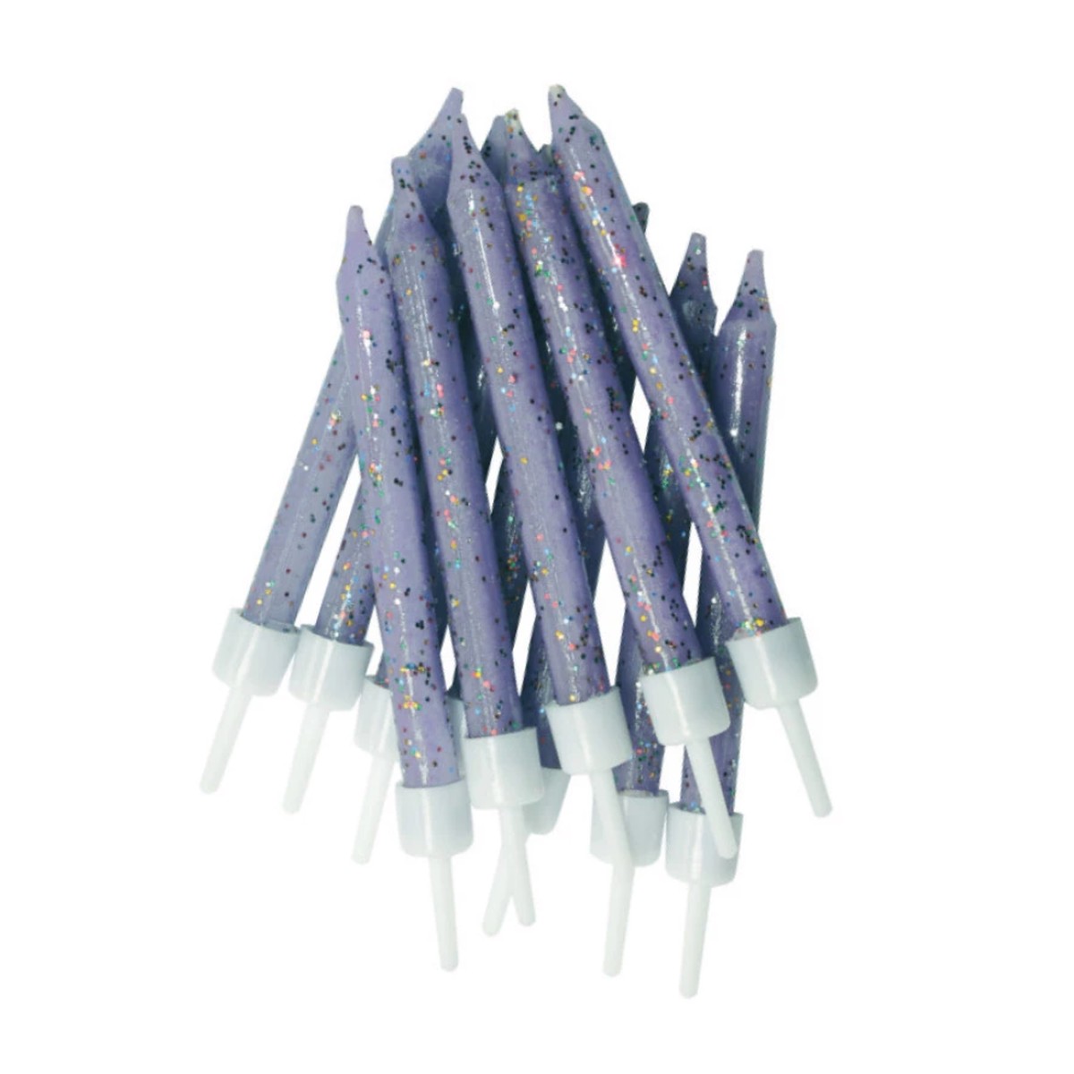 Glitter Candles Lilac with Holders 7.5cm (12 pack) - Default Title