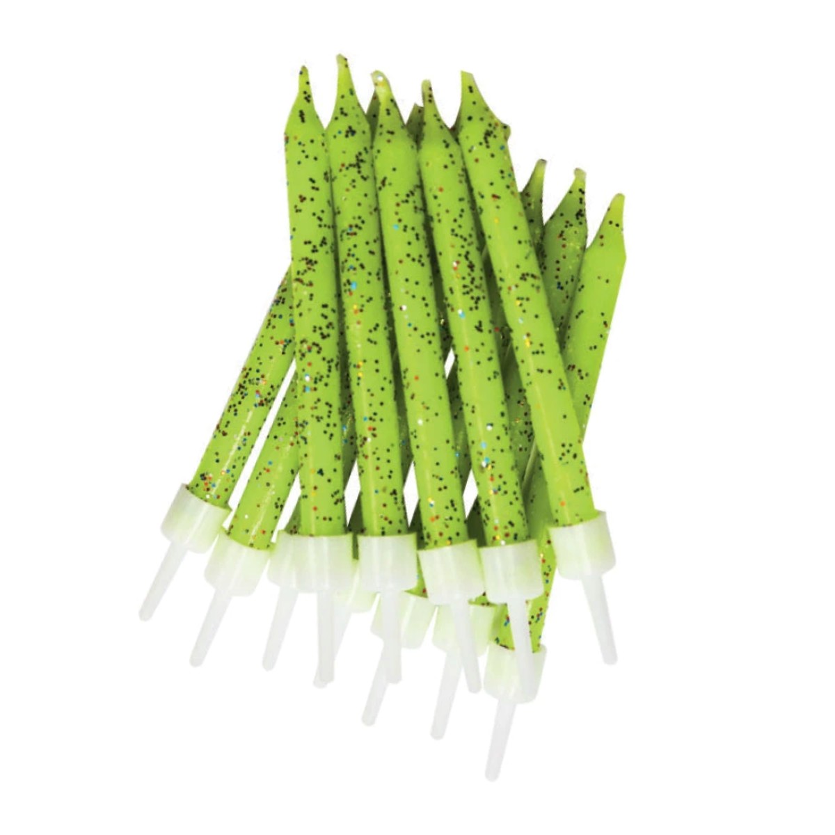Glitter Candles Lime Green with Holders 7.5cm (12 pack) - Default Title