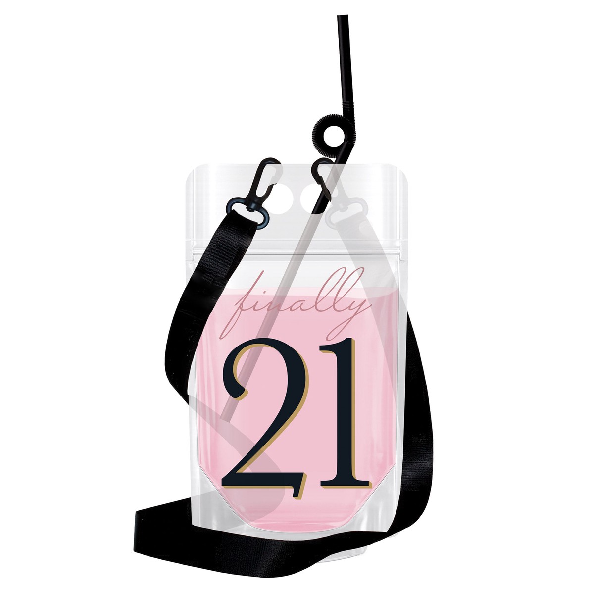 Finally 21 Drink Pouches (6-Count) - Lanyards and Straws - Case (72 Drink Pouches)