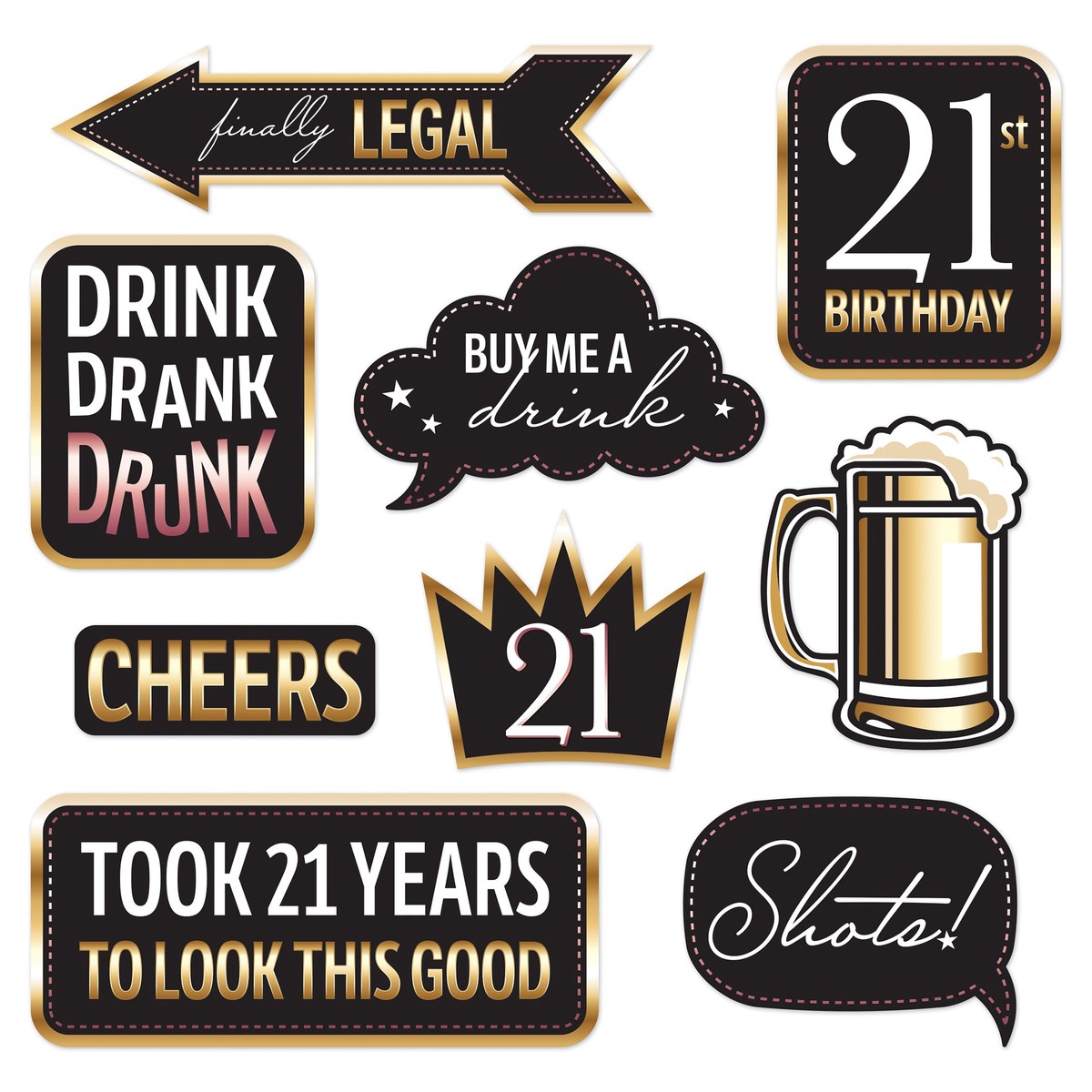 Finally 21 Photo Fun Signs (9-Count) - Double-Sided Props - Case (108 Signs)