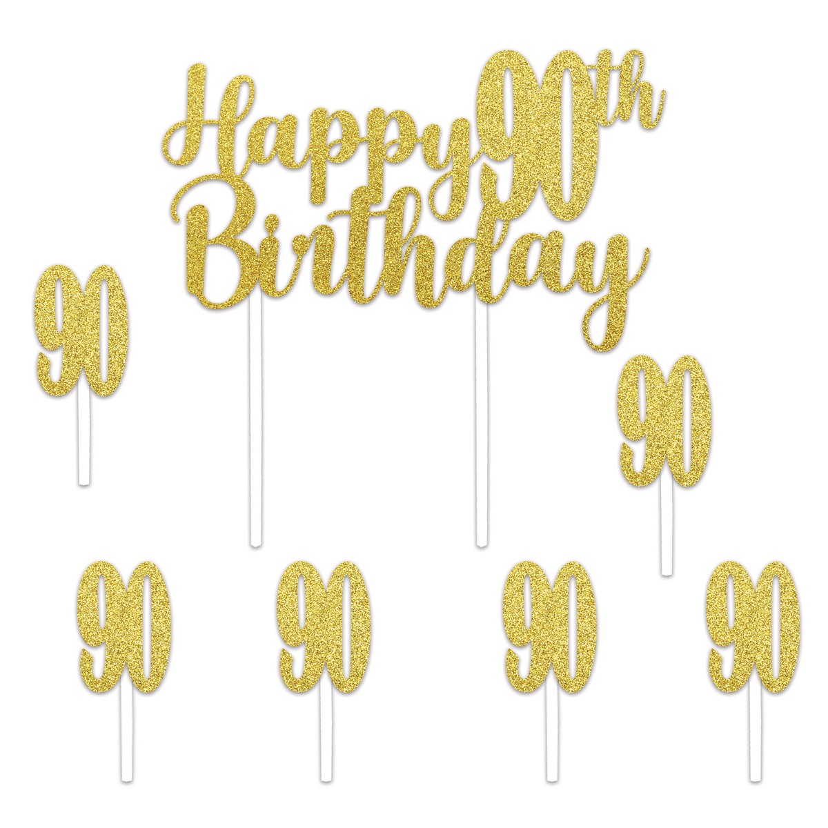 Happy 90th Birthday Cake Topper - 6 Picks Included - Case (12 Cake Toppers)