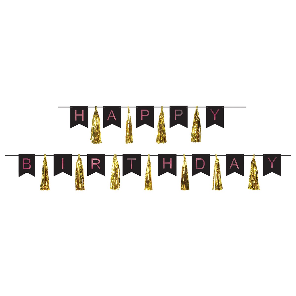 Happy Birthday Tassel Streamer - Black, Pink & White - Case (12 Streamers)