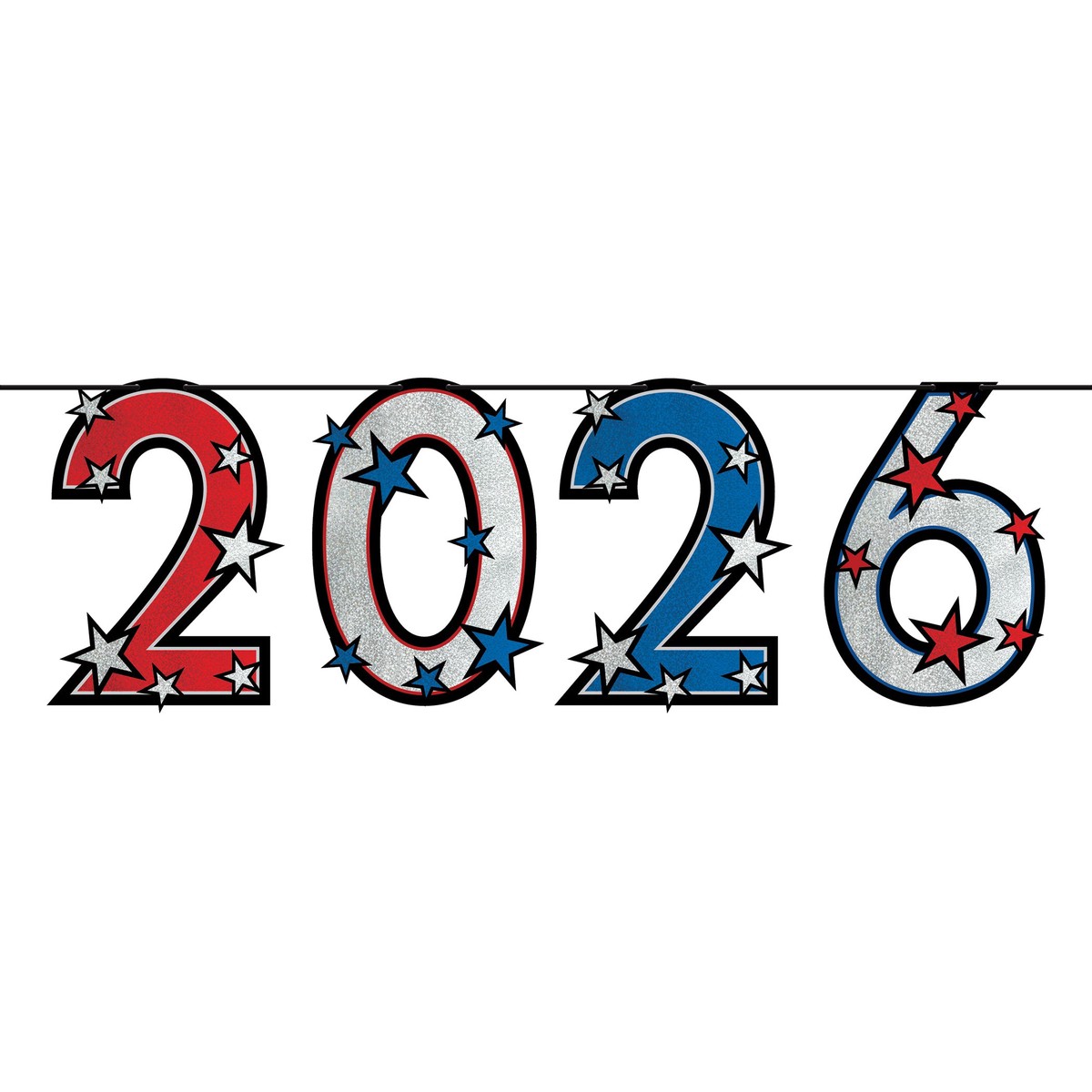 2026 Patriotic Streamer - Red, Silver, Blue Glitter - Case (12 Streamers)