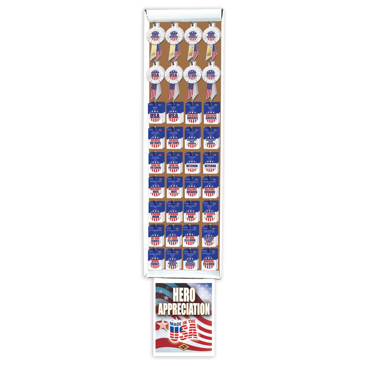 244 Piece Patriotic Button & Rosette Floor Display - Case (1 Floor Display)