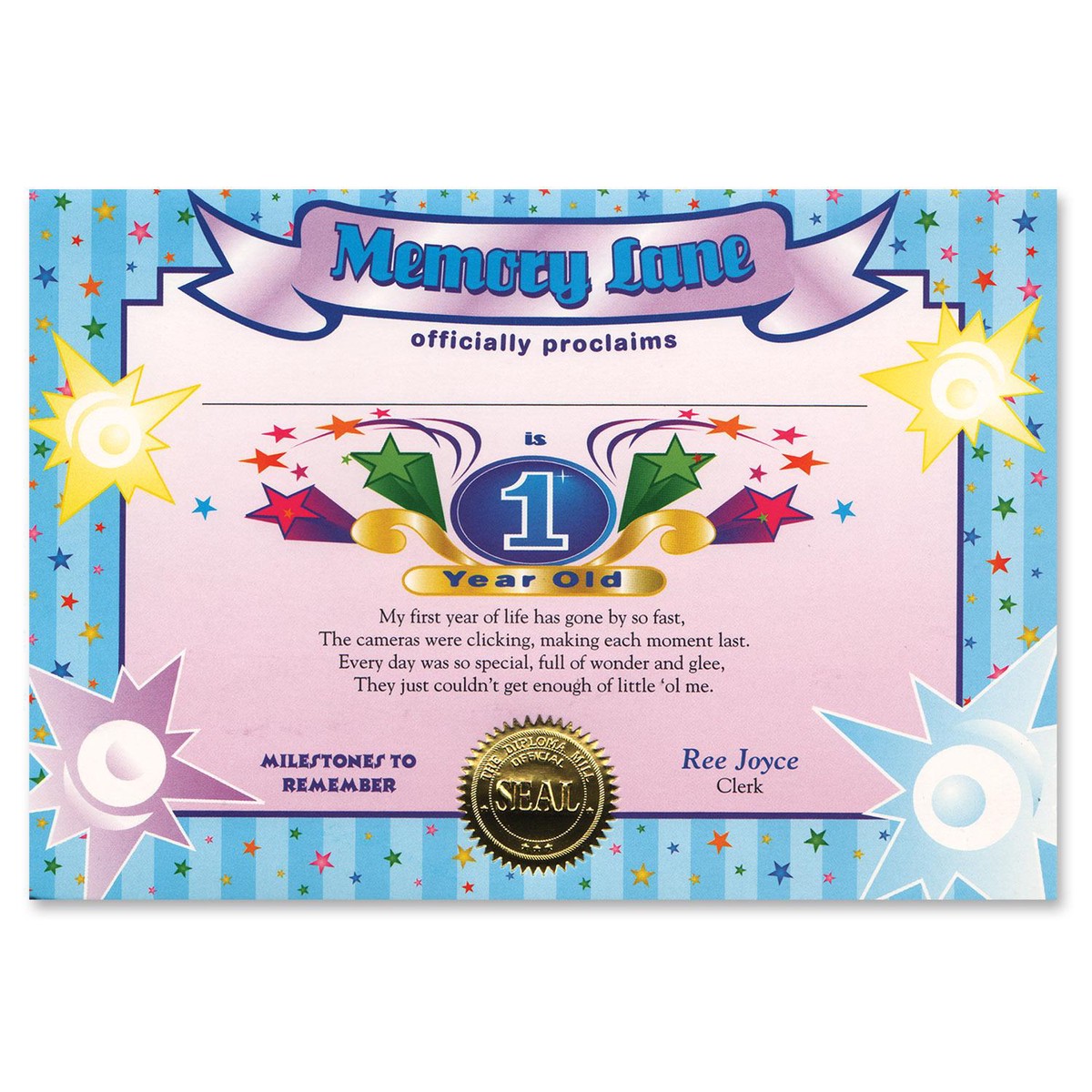 1 Year Old (Boy) Certificate - Case (6 Certificates)