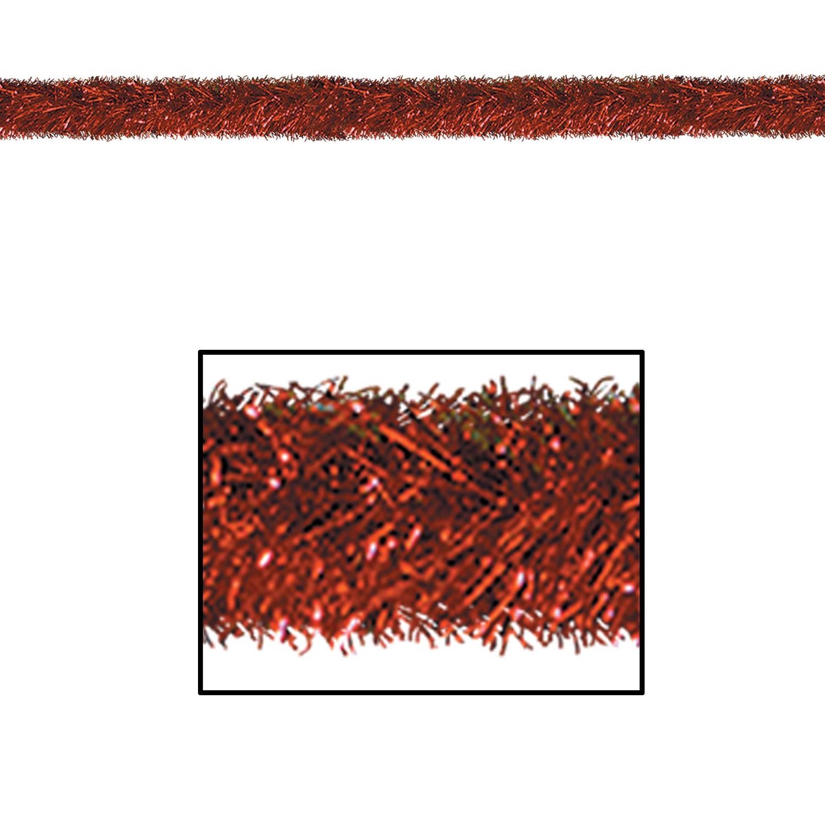 100 ft Christmas Red Tinsel Garland - Fire Resistant - Case (1 Garland)