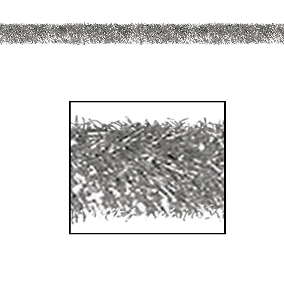 100 ft Christmas Silver Tinsel Garland - Fire Resistant - Case (1 Garland)
