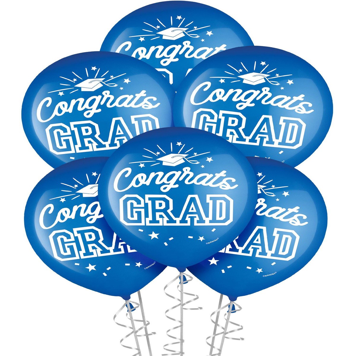 15ct, 12in, Congrats Grad Latex Balloons, Assorted Colors - Blue