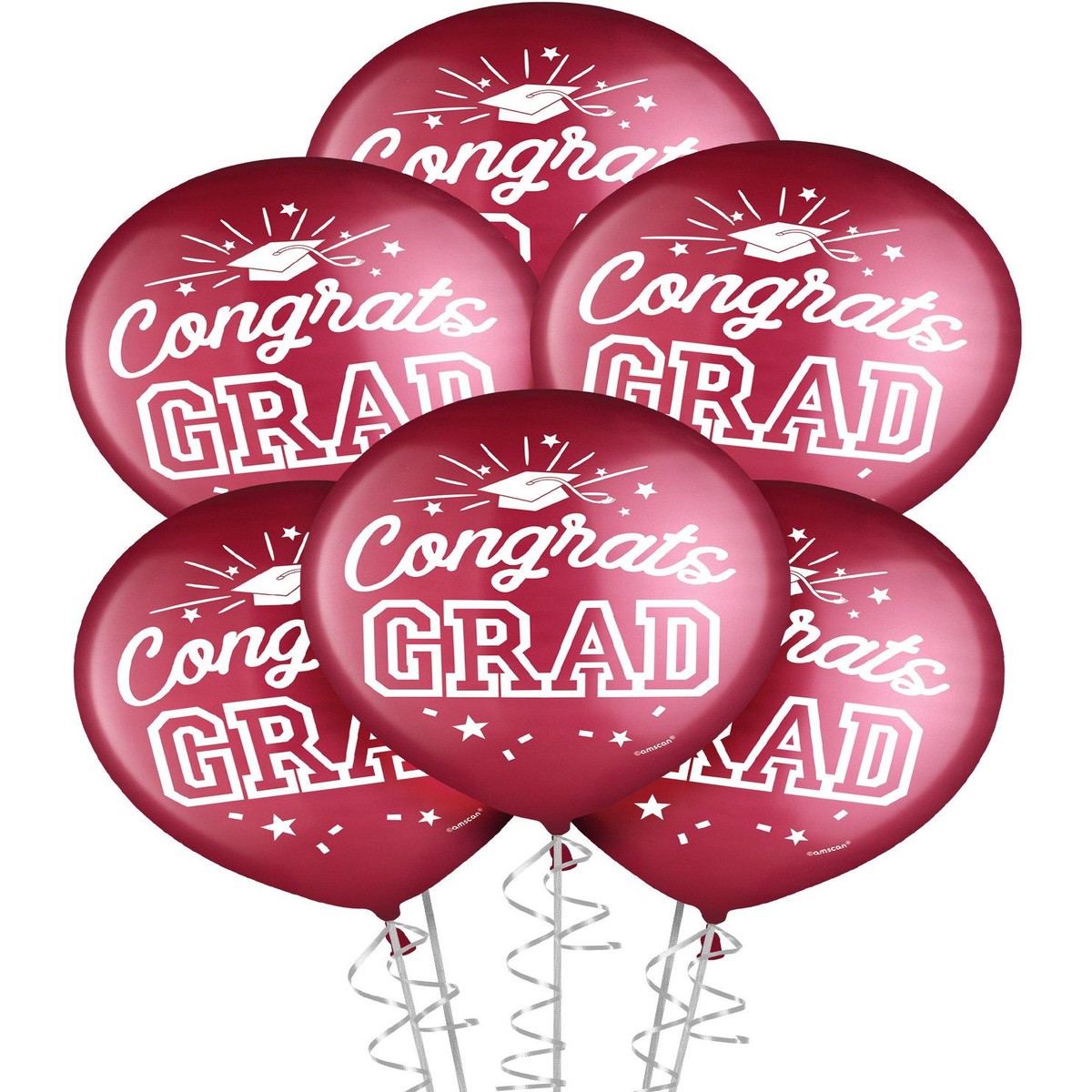 15ct, 12in, Congrats Grad Latex Balloons, Assorted Colors - Maroon