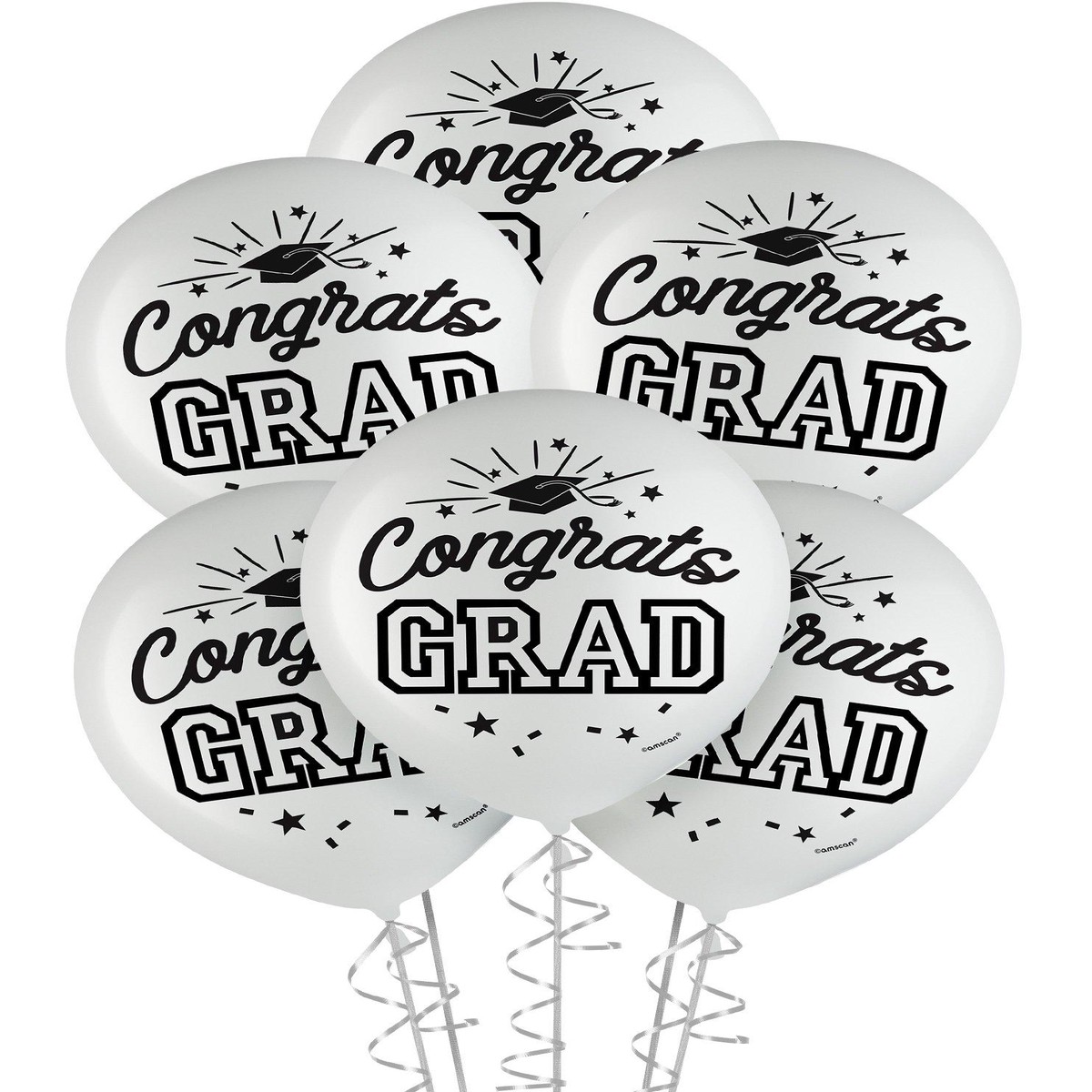 15ct, 12in, Congrats Grad Latex Balloons, Assorted Colors - White