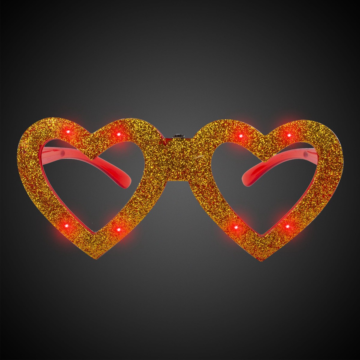 LED Gold Heart Glitter Glasses - Gold